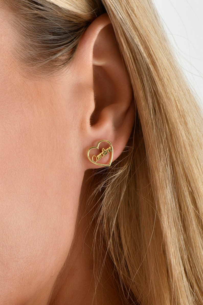 Custom Engraved Script Name Stud Earrings Gold-Tone Jewelry