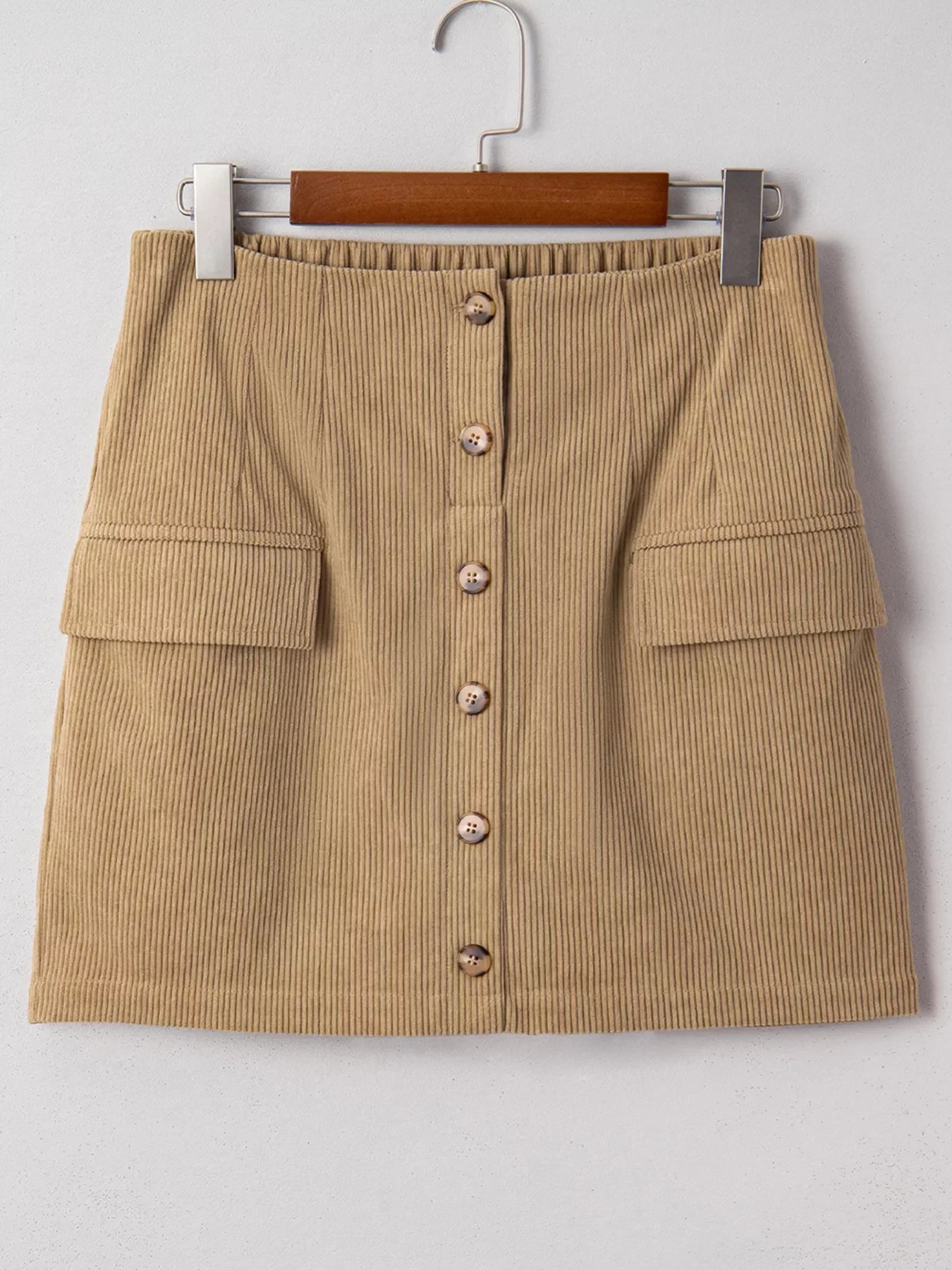 Women's Button-Front Corduroy Mini Skirt in Tan - Image 2