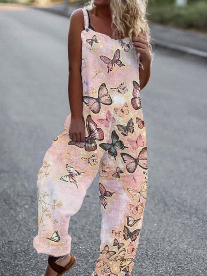 Women’s Butterfly Print Overalls