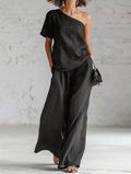 Women's One-Shoulder Top and Wide-Leg Pants Two-Piece Set - Image 6