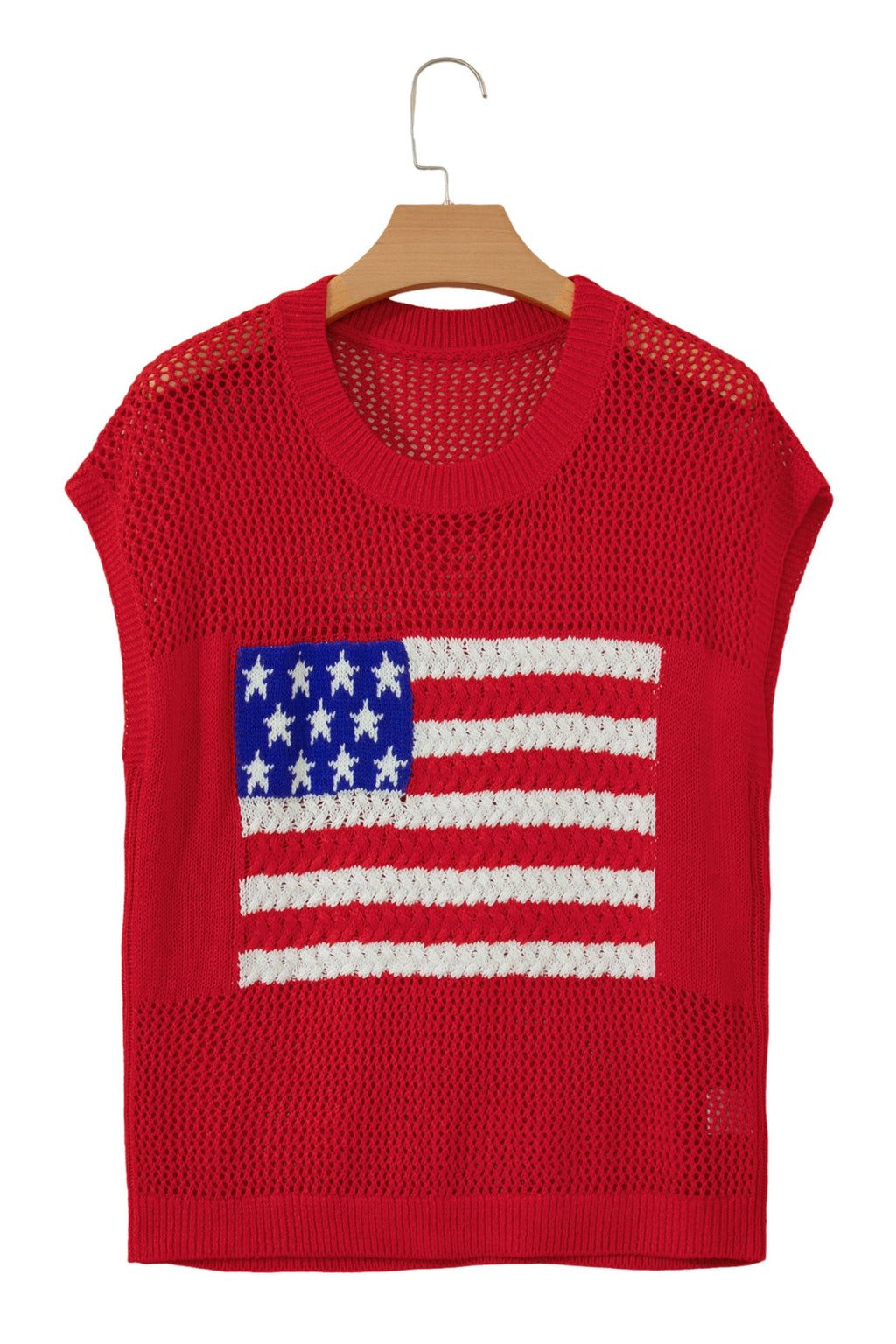 USA Flag Crochet Short Sleeve Sweater Top