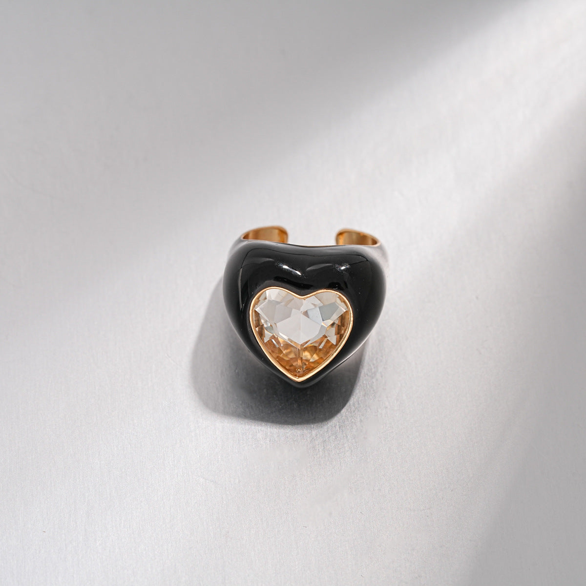 Women Heart Open Adjustable Ring,European American Enamel Inlaid Rhinestone Ring,Simple Elegant Niche Fashion Index Finger Hand Jewelry