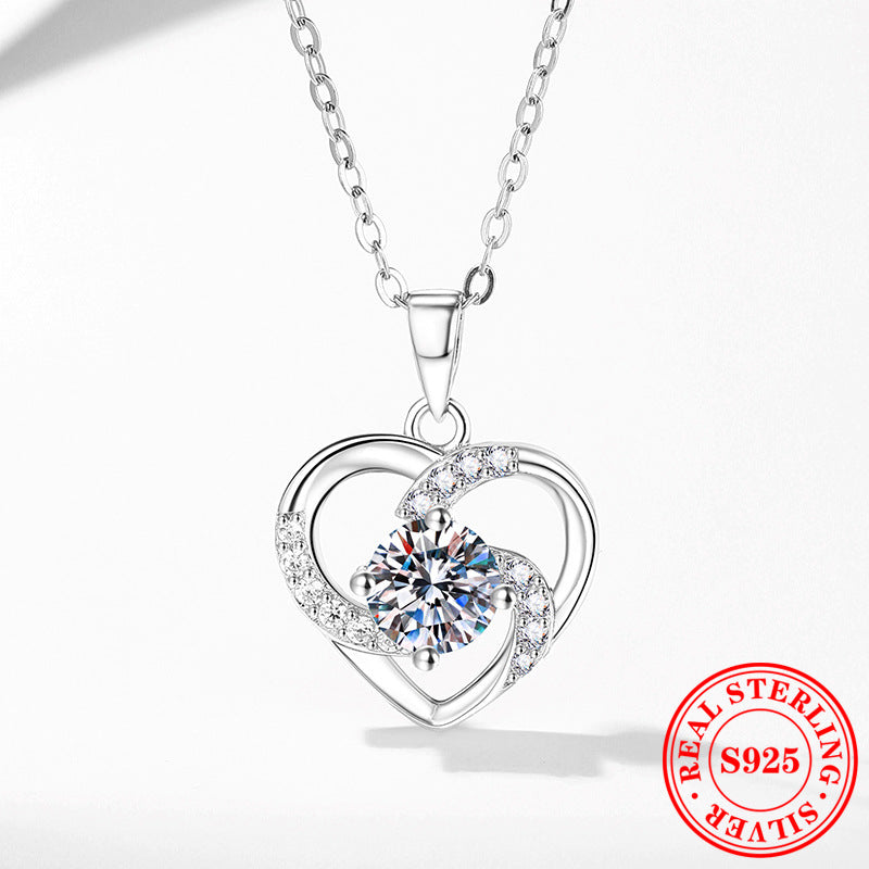 Eternal heart pendant necklace with a 1-carat moissanite stone on an S925 sterling silver chain