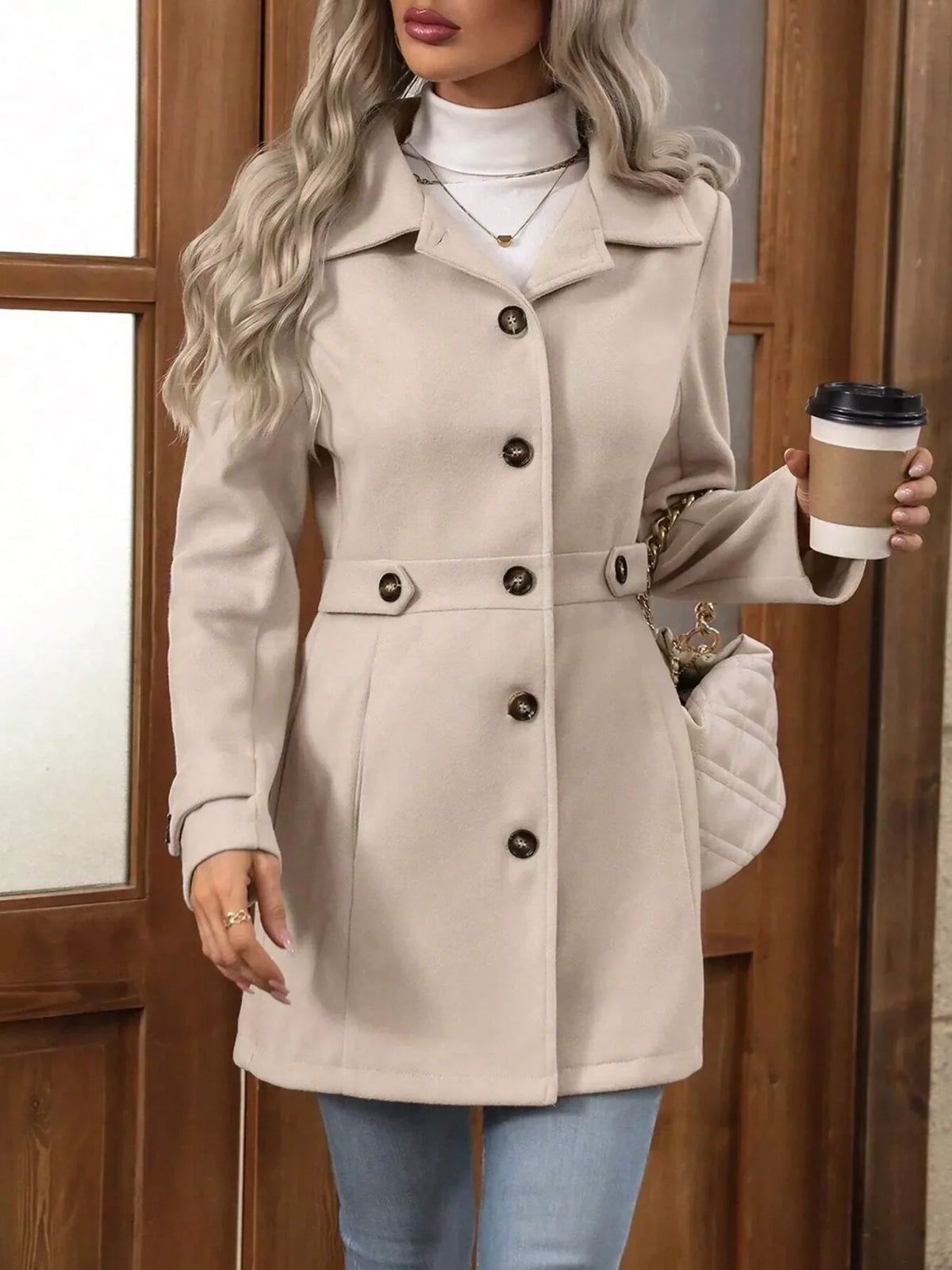 Button Up Long Sleeve Coat