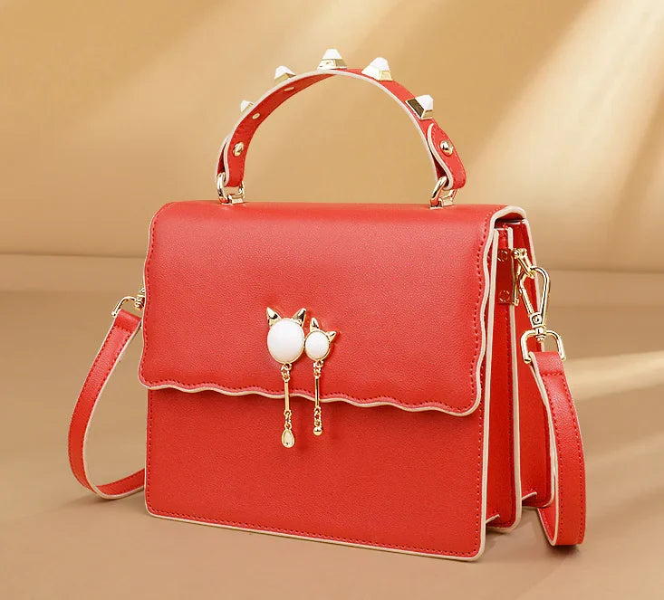 Round Handbag, Genuine Leather Women's Tote