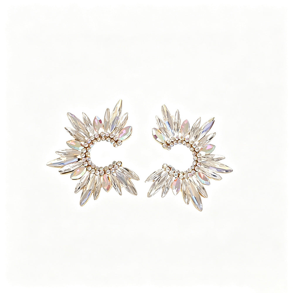 Cross Border Zircon Sunflower Earrings Gradient Marquise Crystal C Loop Flower Earrings Party Alloy Stud Ear Jewelry Wholesale