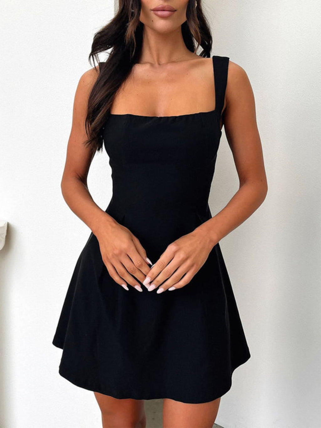 Bow Back Square Neck Mini Dress in Burgundy and Black