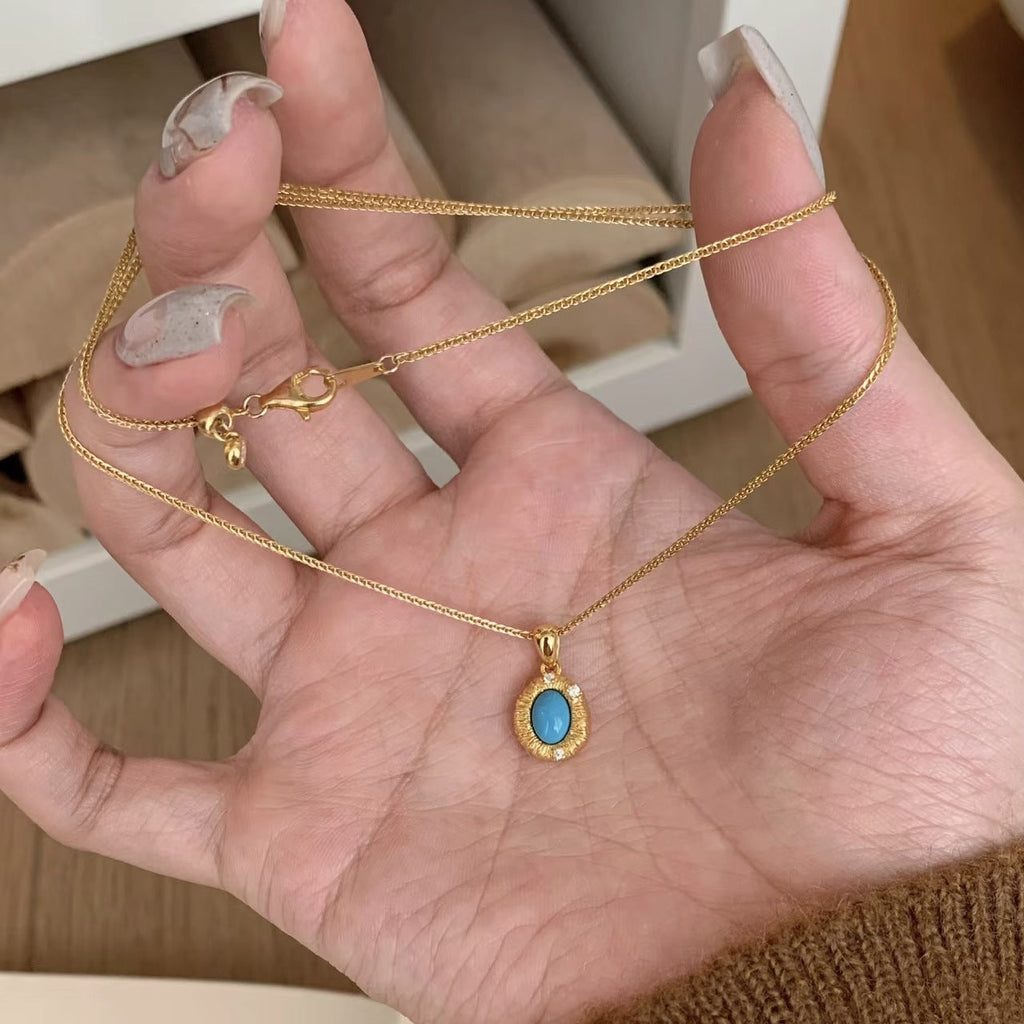 Antique Vintage Handmade Brushed Blue Pine Necklace Women's Niche Design Light Luxury White Ring Elegant Earrings
