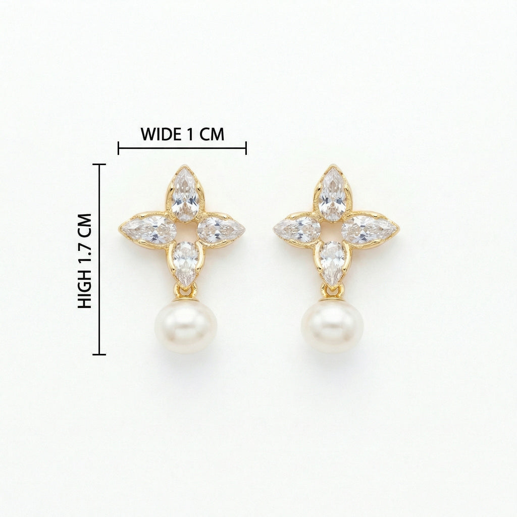 Sterling Silver Marquise Floral Drop Earrings with White Pearls