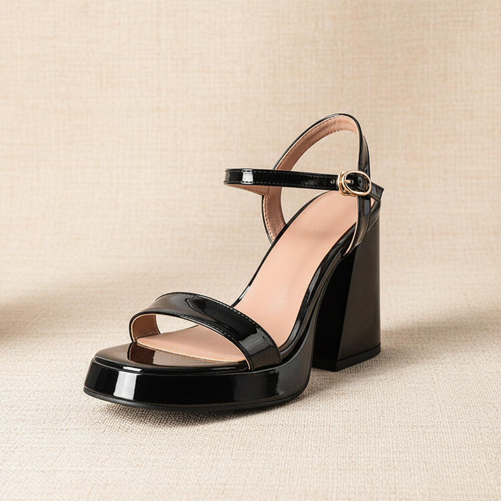 Women's Round Toe Platform Sandals with Buckle Strap Chunky Heel - Image 3