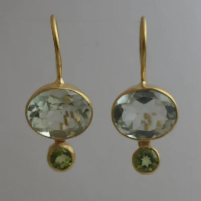 Elegant Green Crystal Drop Earrings Gold Tone Brass Women Daily Party Fashion Jewelry Gift Versatile