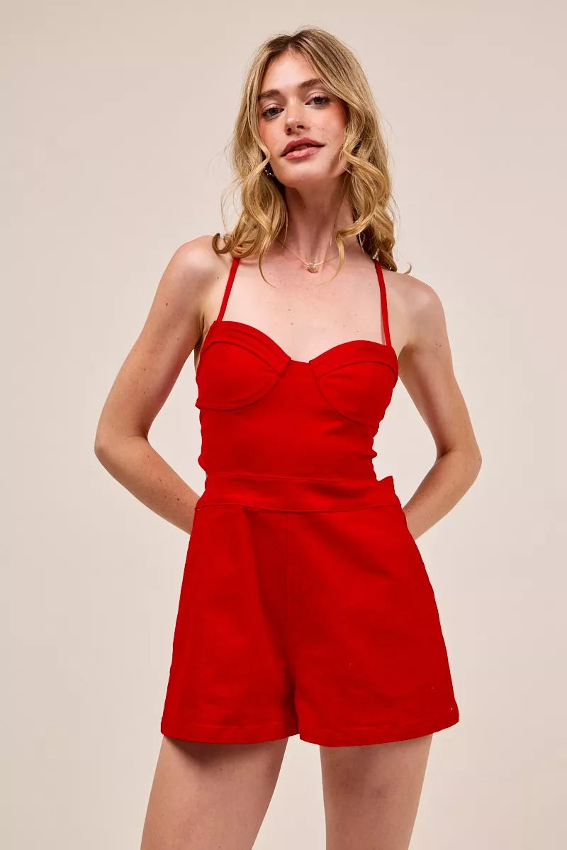 Fitted Open Back Game Day Romper with Lace-Up Detail