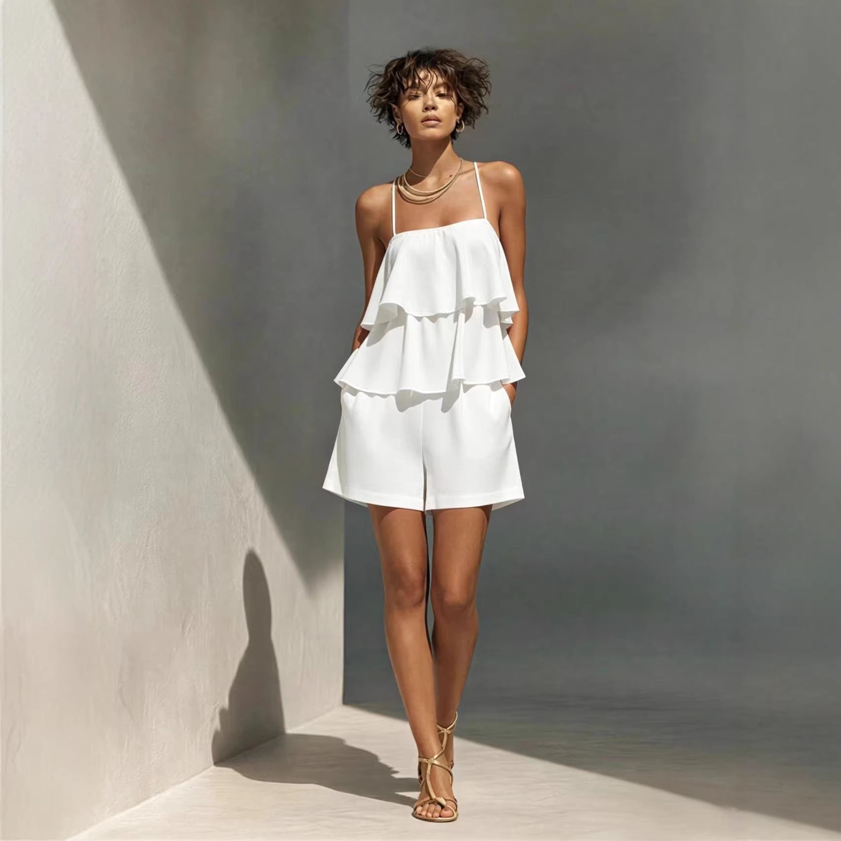 Women's Ruffle Layer Camisole and Shorts Set - Image 2