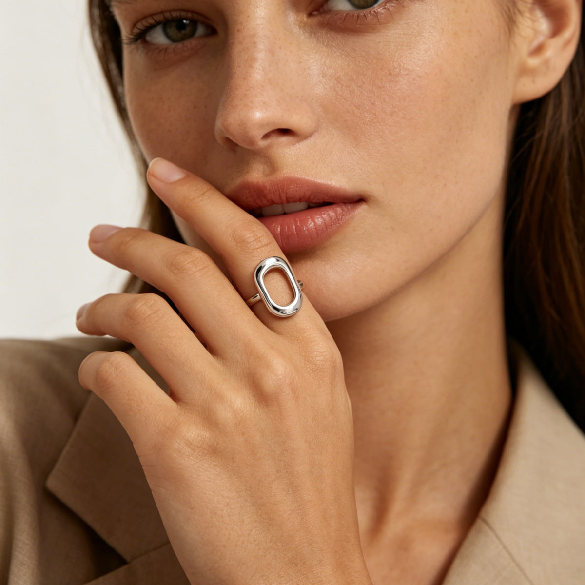 European And American-style 18K White Gold Opal Moon Ring Made Of Stainless Steel