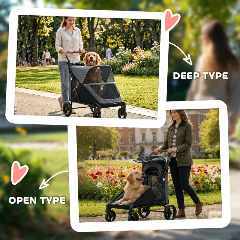 Dog Stroller for Large Dogs Up to 66 LBS with All-Terrain Spring Suspension, 8-Position Adjustable Handle