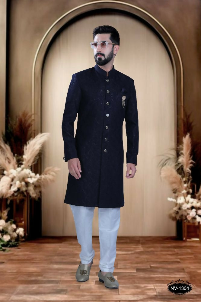 Boys blue self-design TR kurta paired with comfortable polo-style pyjamas.