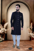 Boys blue self-design TR kurta paired with comfortable polo-style pyjamas.