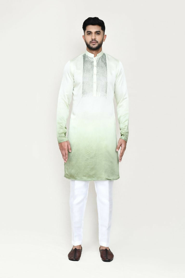 Green Satin Silk Kurta and Straight Fit Pant Set