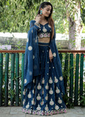 Blue faux georgette lehenga choli with 3MM sequins and zari embroidery