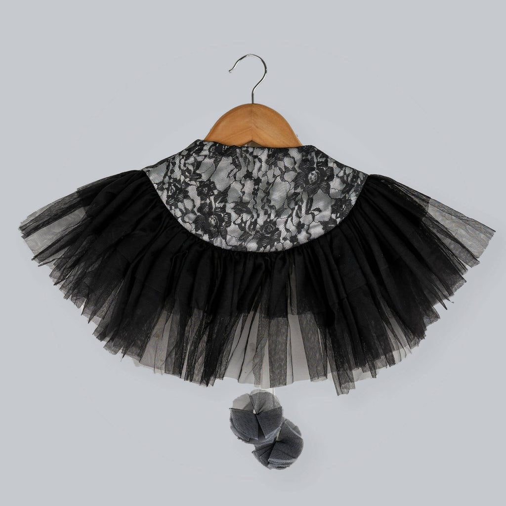 Black and White Lace Shrug with Frill Detail and Pearl Embellishment