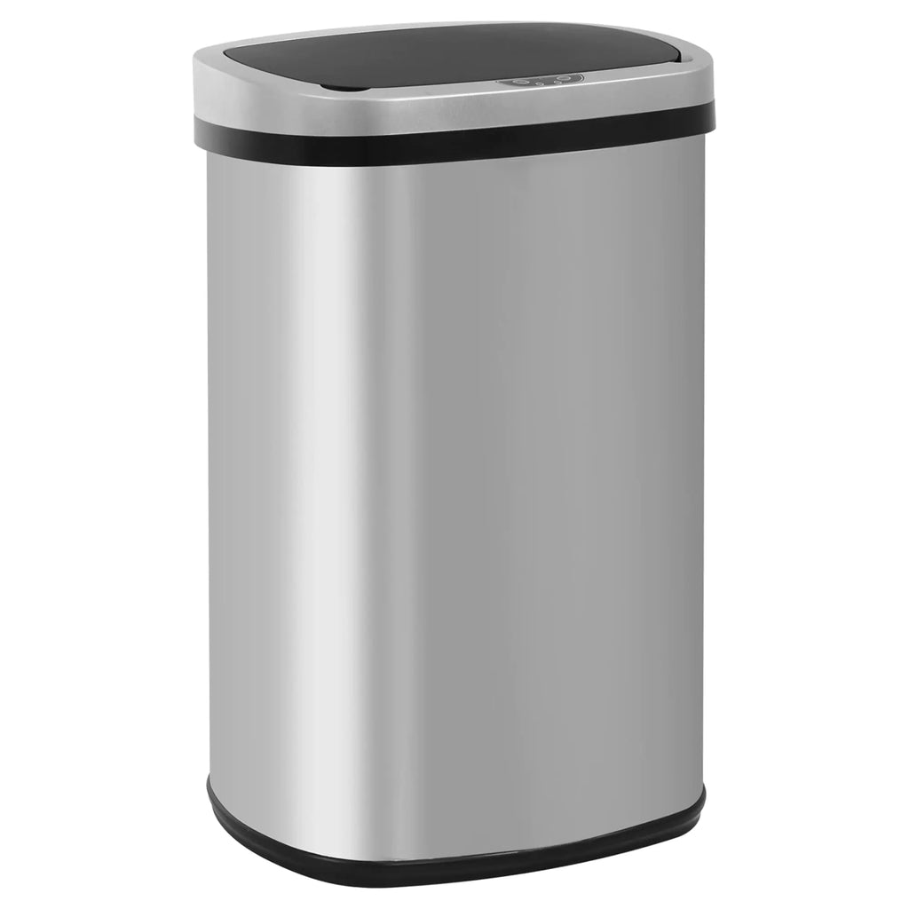 Furniture of America Verbena 13 Gallon Metal Household Trash Can Motion Sensor Lid for Kitchen Silver