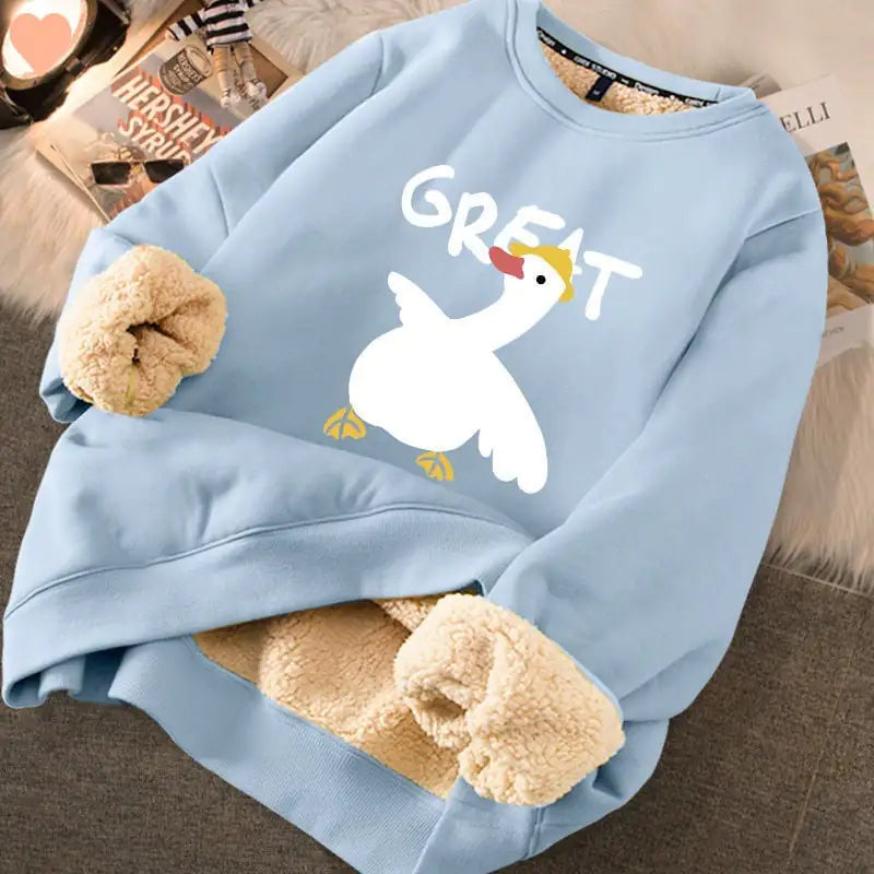 Women's Cream Fleece Lined Graphic Sweater with Cute Bear Print - Image 34