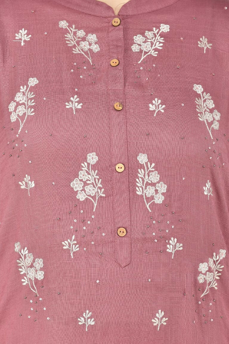 Wine Cotton Rayon Kurta Set with Dupatta