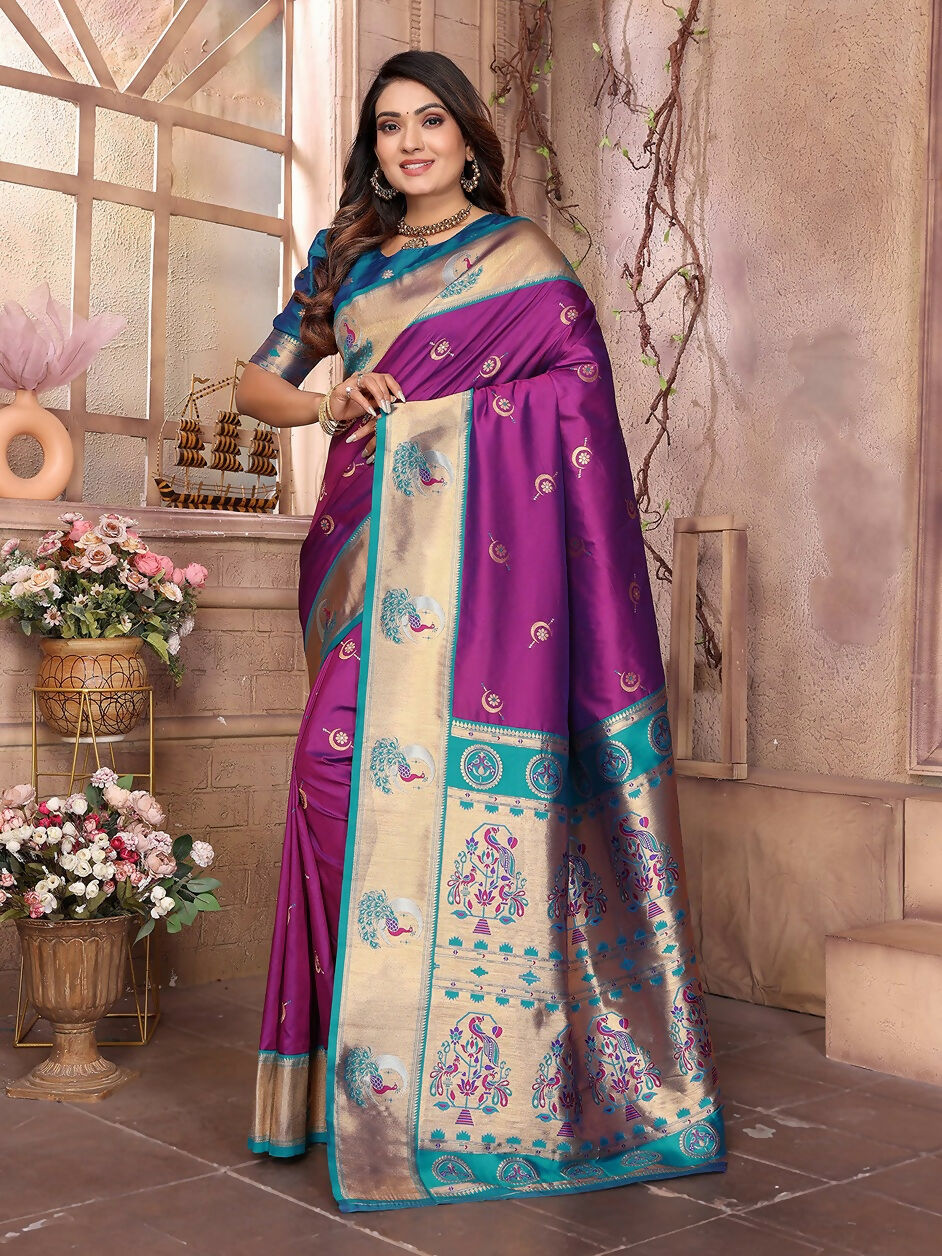 Purple Paithani Woven Soft Silk Saree with Matching Blouse