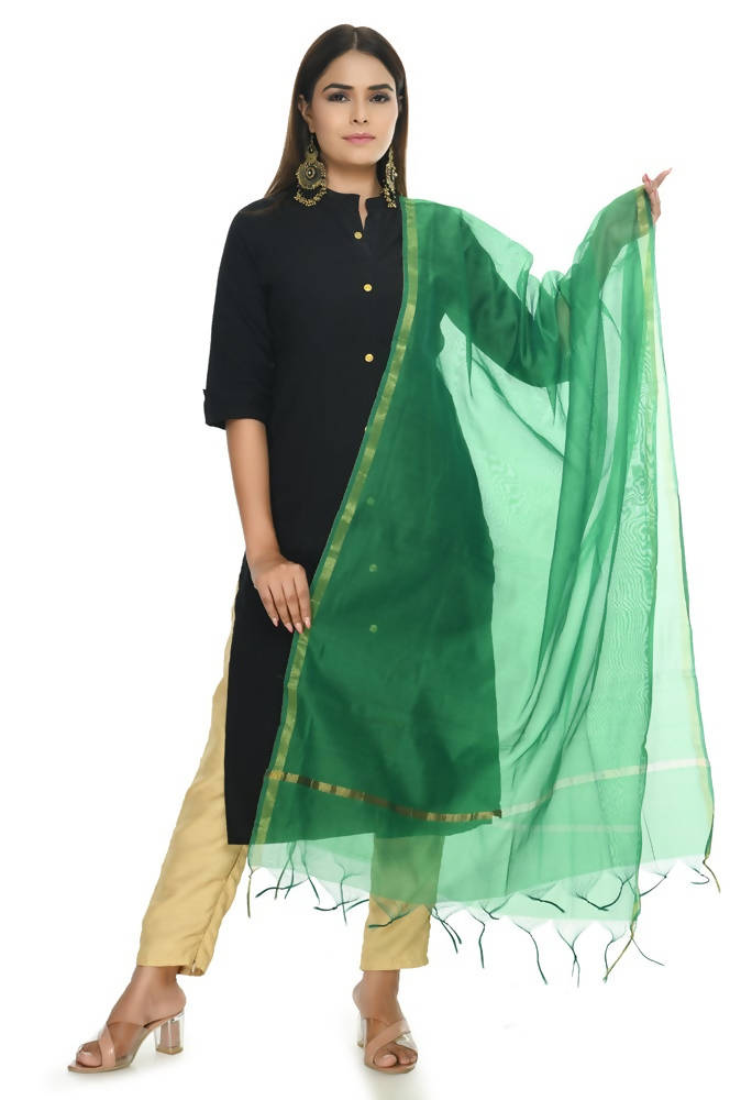 Green Banarsi Chanderi Dupatta with Piping Accent