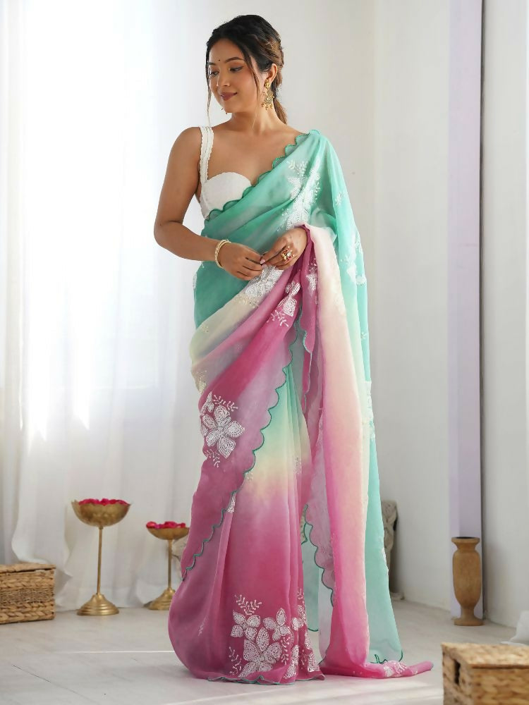 Glamorous Rama_Bit gold crush embroidered saree with matching blouse