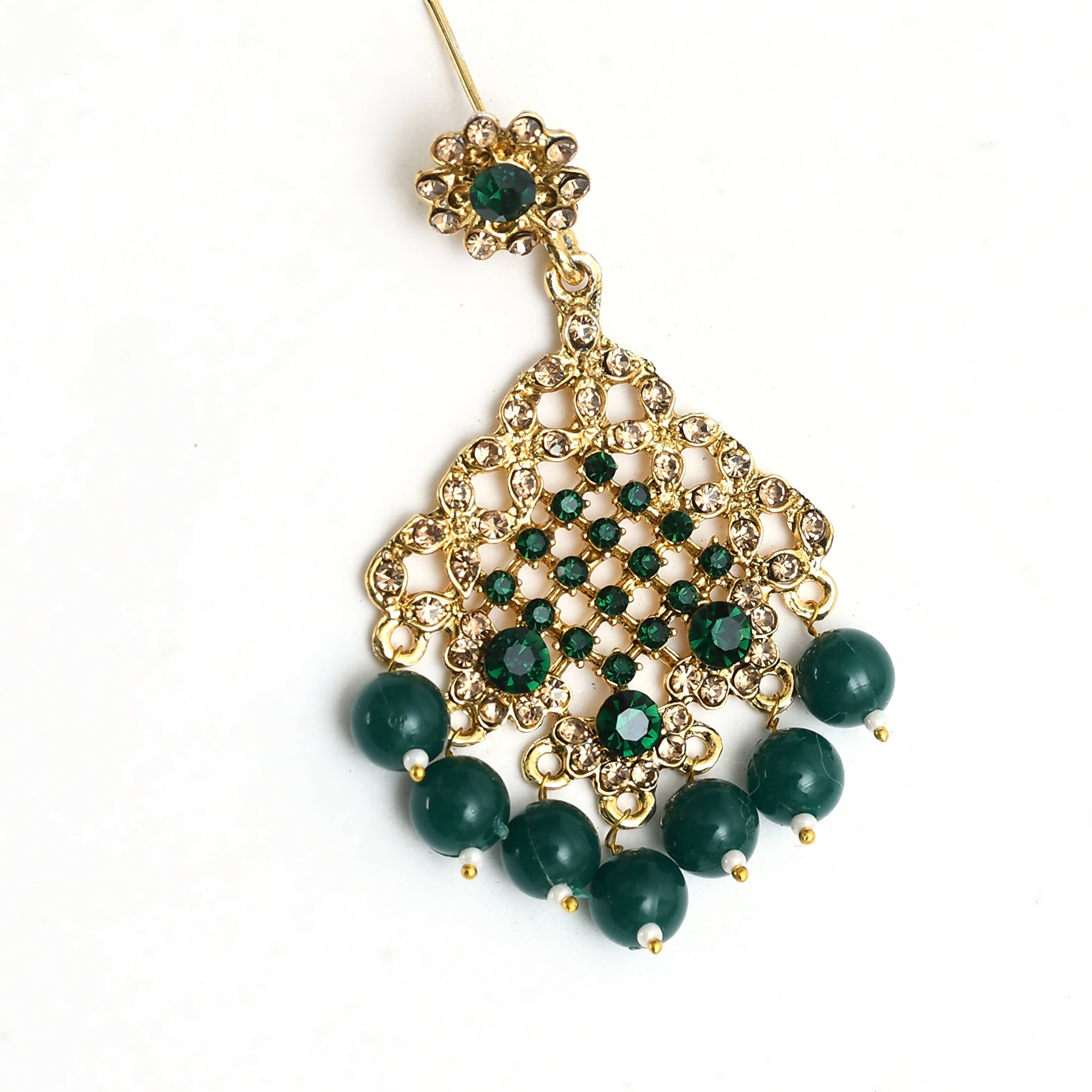 Traditional Rajwadi Design Heavy Gold and Green Necklace Set