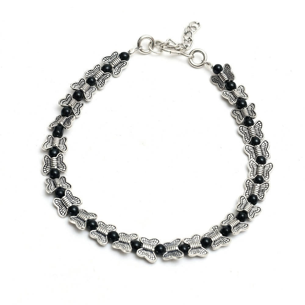 Oxidised Silver Butterfly Anklet for Women