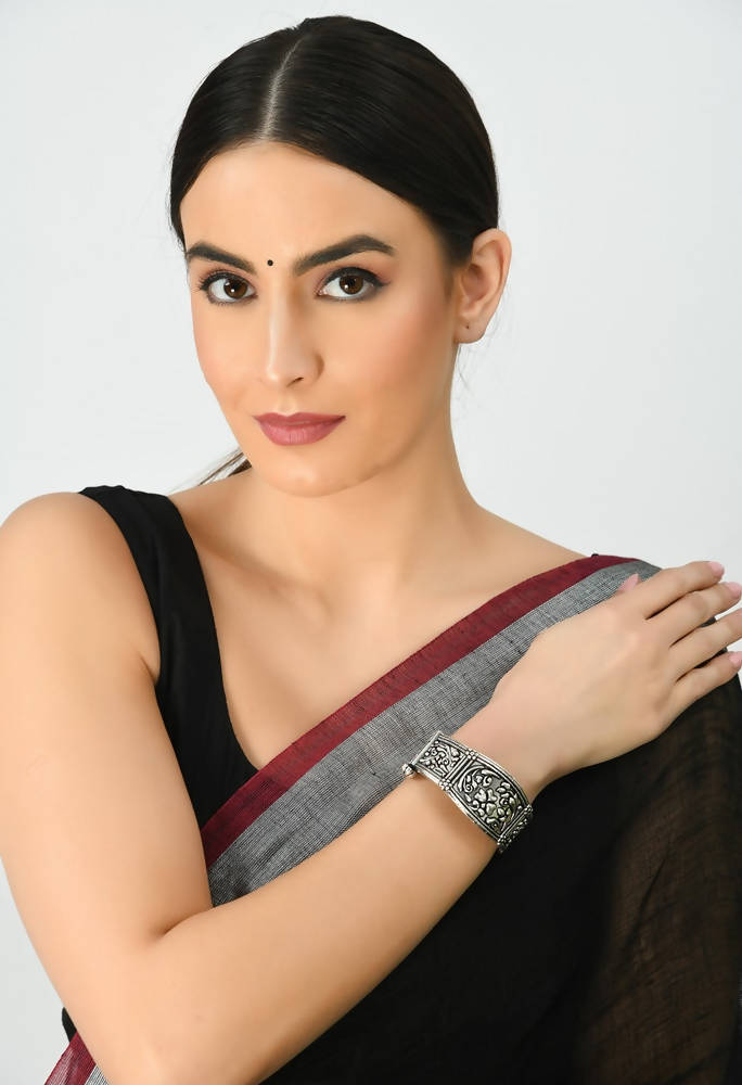 Adjustable Screw-Type Oxidised Silver-Plated Bracelet