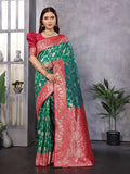 Green Banarasi soft silk saree with elegant traditional woven work