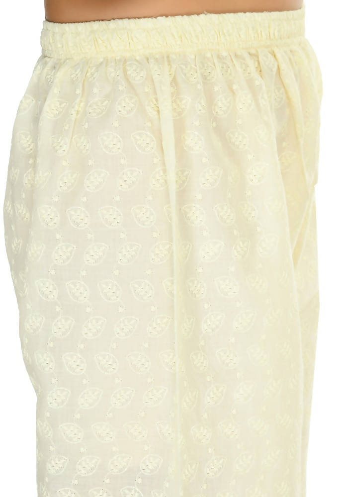 Women's Off White Cotton Chikankari Palazzo Pants