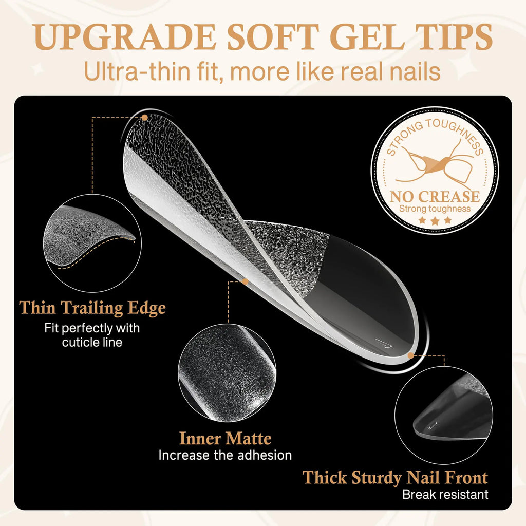 Short Almond Gel x Tips, 504pcs Pre-buff Point Almond Nail Tips Gel x Half Matte Short Almond Acrylic Nails for Nail Salon Almons Shape Press On Nails, 12 Sizes Luckyfairy False Nails C1-Point Almond