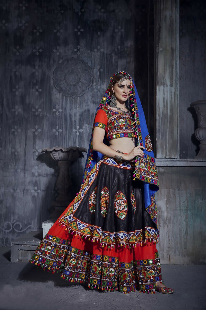 Black-Red Art Silk Designer Lehenga Choli for Navratri