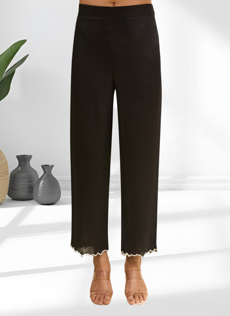 Black Embroidered Linen Long Kurta Set with Matching Pant
