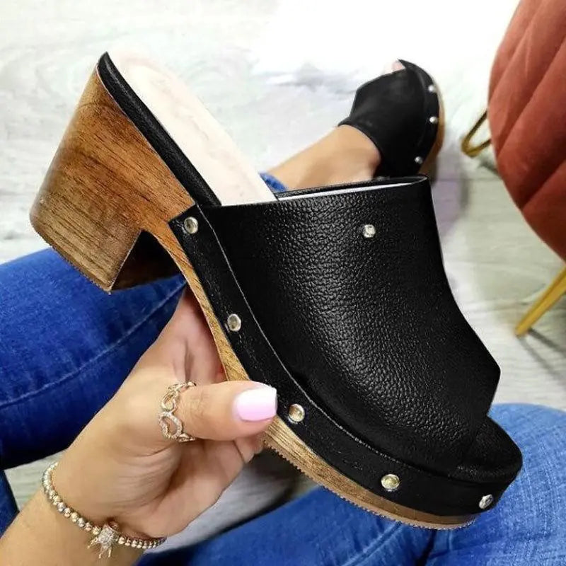 Women's Studded Faux Leather Wedge Mule Sandals Platform Shoes - Image 26
