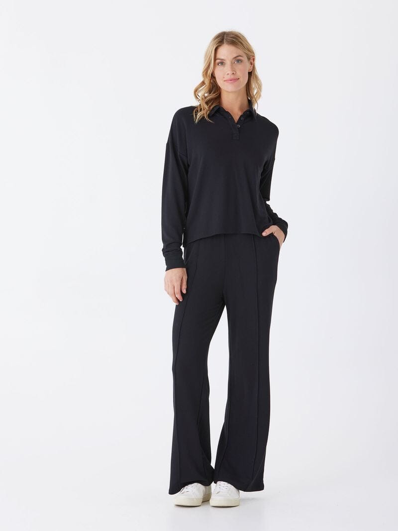 Angela Modal Terry Wide Leg Pant - High Rise Black Loungewear