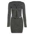 Women's Autumn Winter Long Sleeve Zip Cardigan Set