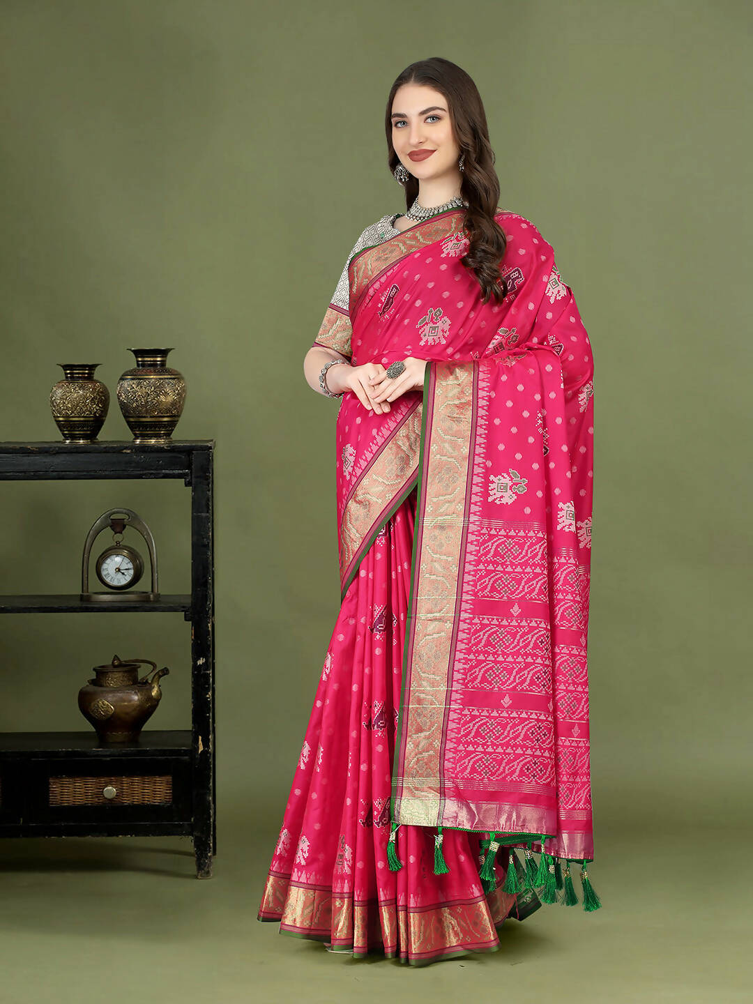 Pink Patola Silk Saree with Zari Meenakari Woven Design