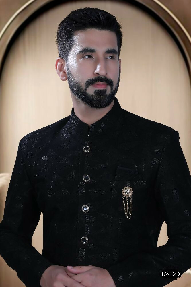 Boys Traditional Black Kurta with Pyjama Indo-Western Set