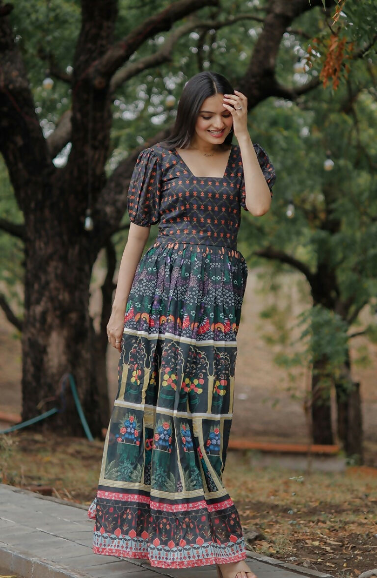 Black Heavy Digital Printed Pure Chanderi Floor Length Anarkali