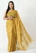 Golden Bhagalpuri handloom 8-line Ghichha silk saree with matching unstitched blouse piece