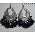 Handmade earrings with glass pearls and black thread detailing