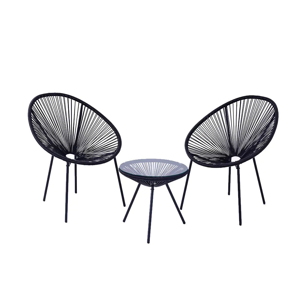 3-Piece Outdoor Patio Rattan Chair Set with Table