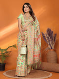 Elegant Pastel Green Meena Weaves silk blend saree with soft, sophisticated aesthetic.