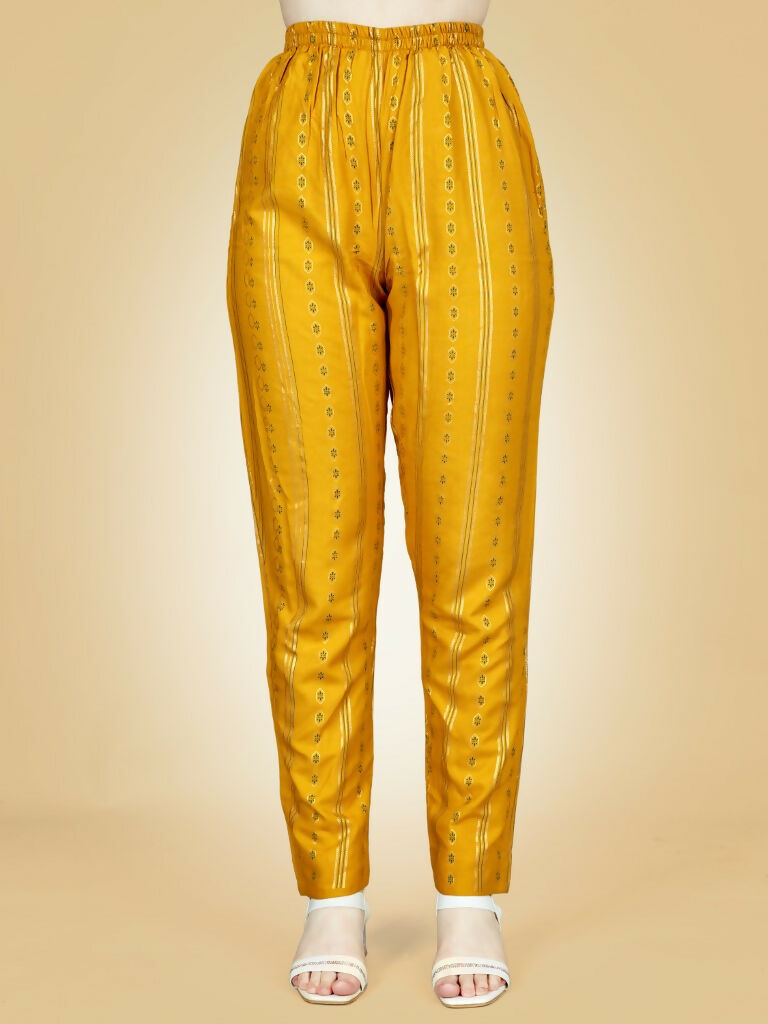 Women's Yellow Viscose Rayon Embroidered Kurta Pant Set