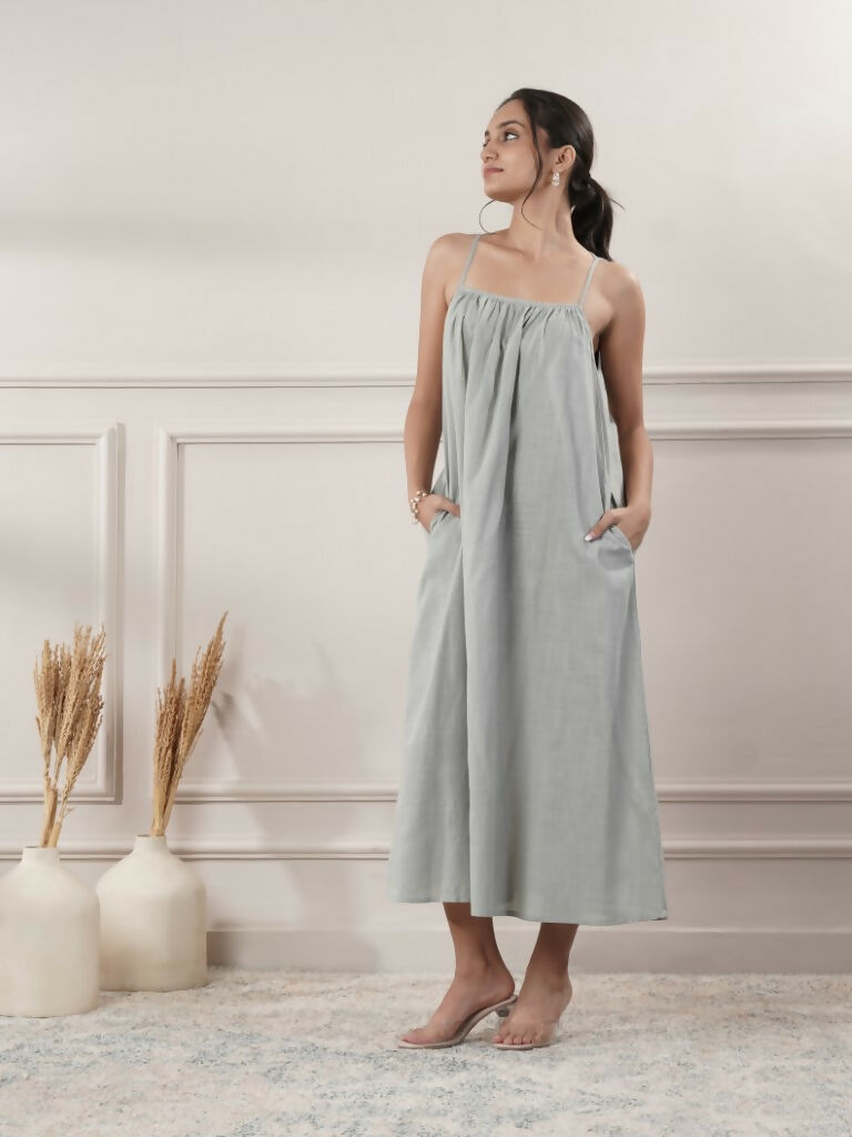 Women's Sleeveless Grey Midi Dress Minimalist Resort Wear